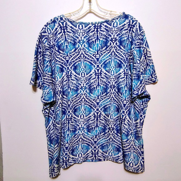 Kim Rogers Woman Blue White Print Tunic Top Plus Size 2X Short Sleeve Cotton - Picture 4 of 8
